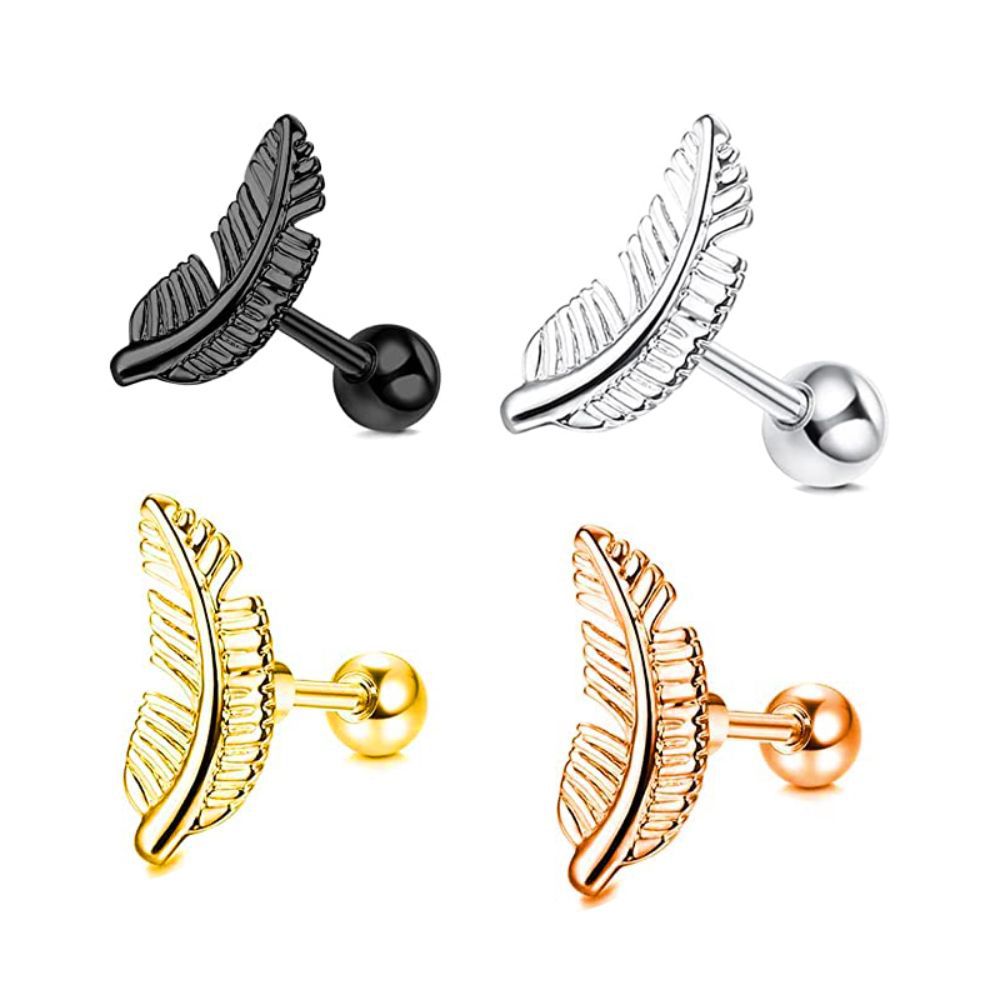 Leaf Tragus Earring 316L Surgical Steel Ear Bone Screw Ear Plug Piercing Jewelry - Image 2
