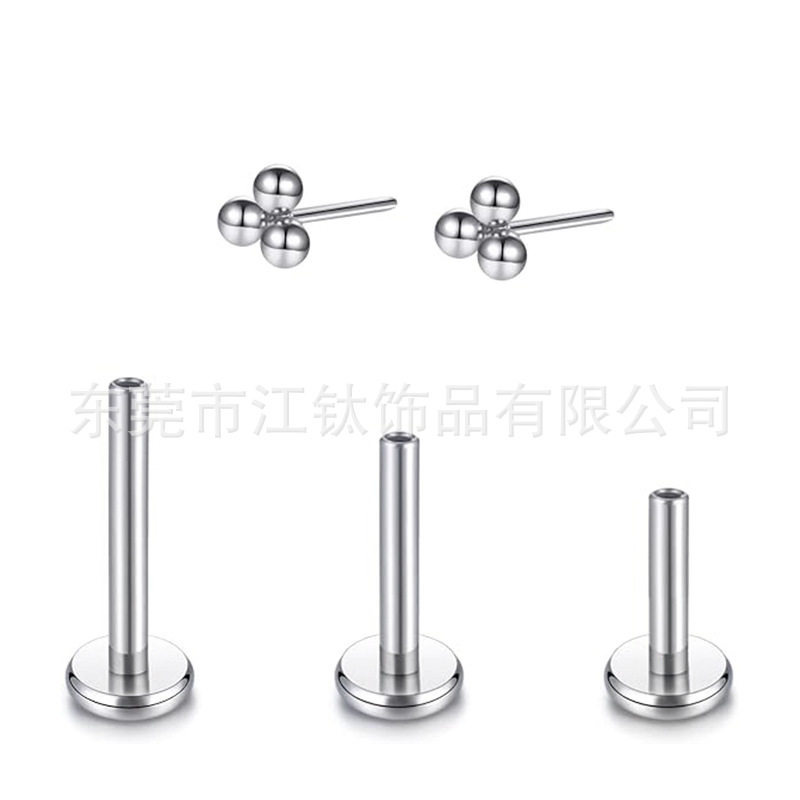 G23 Titanium Lip Nail Three Ball Ear Stud - ASTM F136 Body Piercing Jewelry Ear Cartilage Stud - Image 2