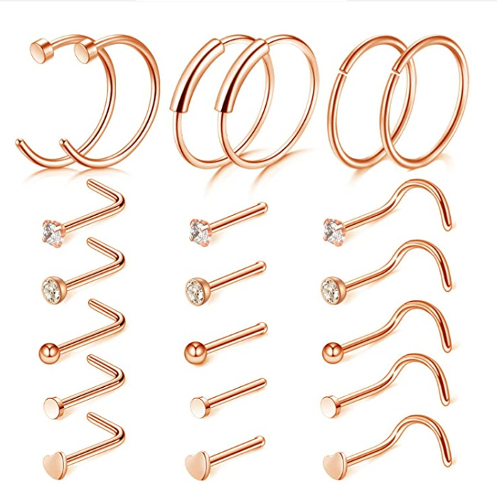 Amazon Set Stainless Steel Nose Ring Nail Body Piercing Accessories Gold Mixed 21PCS - Image 2
