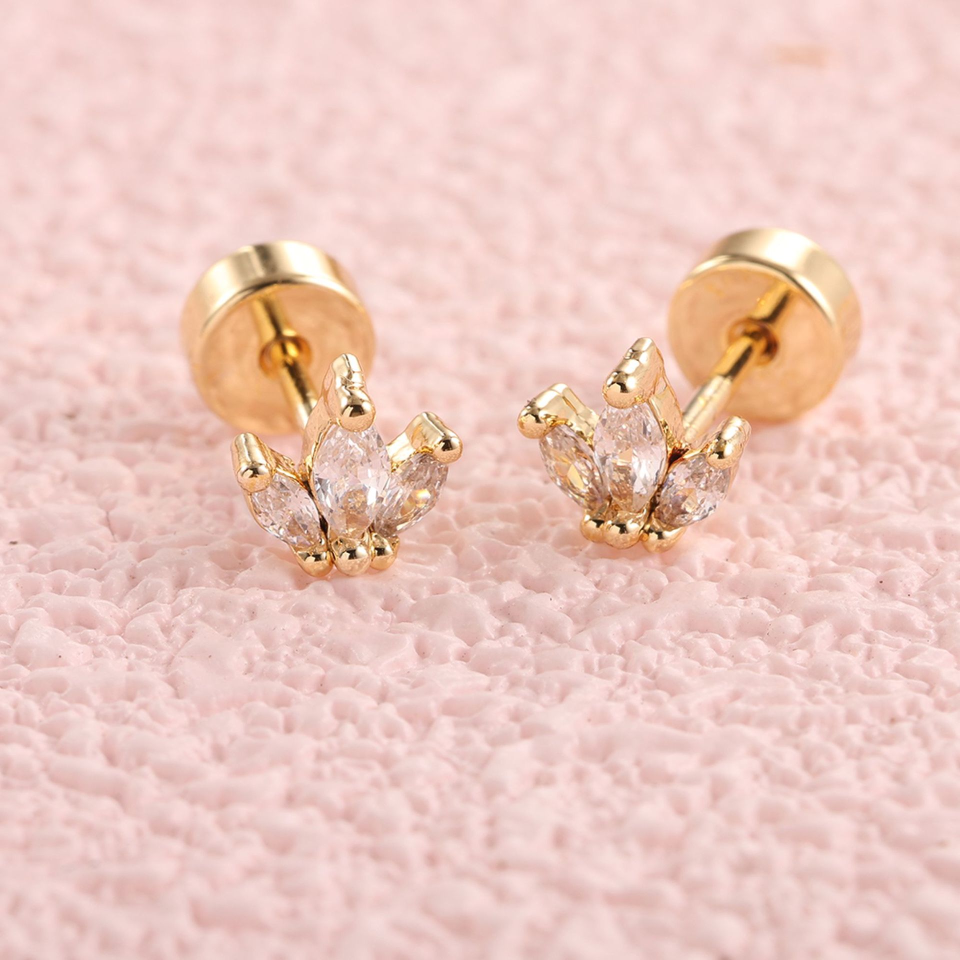 1 Pair Stainless Steel + Copper Plated Real Gold Zirconia Ear Bone Studs, 20G Fine Rod Piercing Jewelry, Hot-Selling Cross-Border Product, In Stock - Image 3