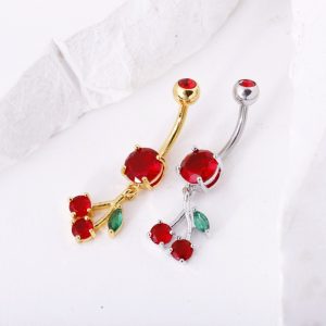 Big Red Cherry Navel Ring Dangle Belly Button Piercing Jewelry Fruit Pendant Belly Ring