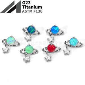 F136 Pendant Planet Orbit Opal Lip Stud Nose Stud Ear Stud Ear Bone Stud G23 Titanium Alloy Body Piercing Jewelry