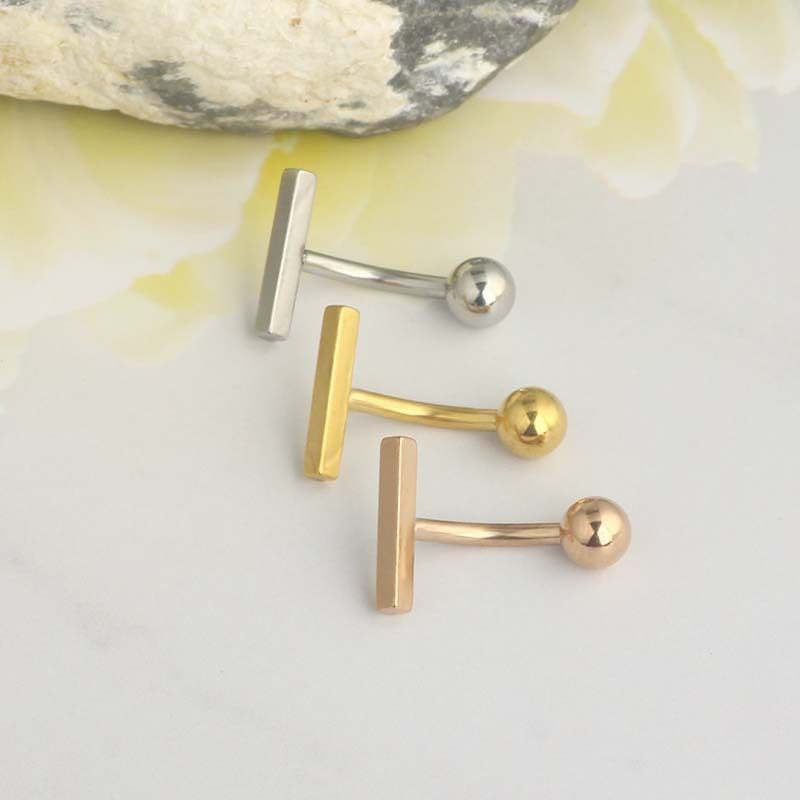Rose Gold Simple Geometric Belly Button Ring Stainless Steel Navel Jewelry for Women - Image 4