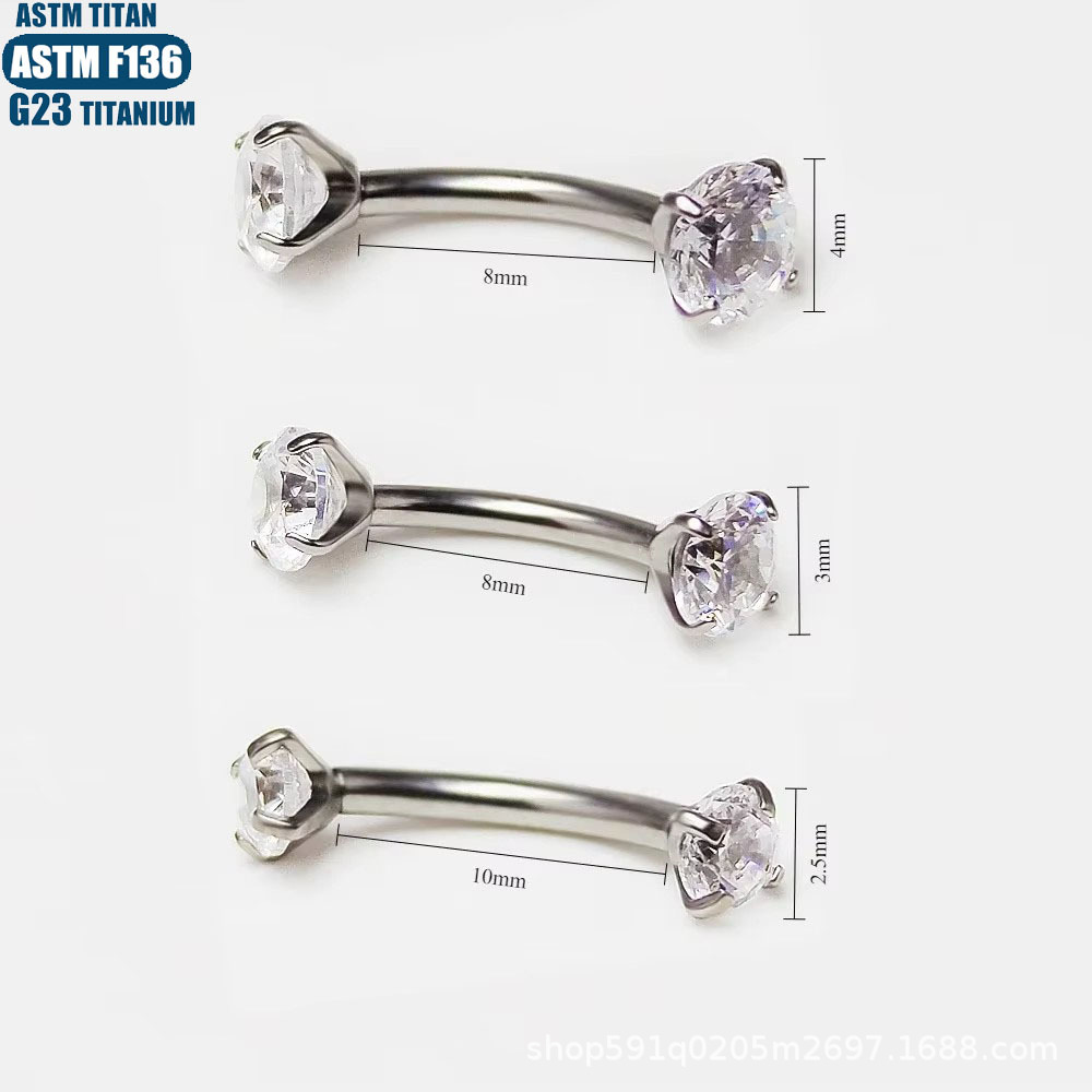 F136 Titanium 16G Curved Barbell Eyebrow Ring with Internal Thread and Zircon Gem - Image 4