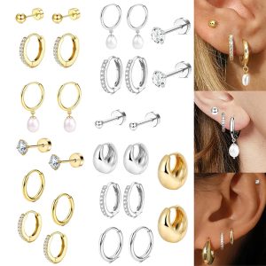 European American Geometric Zircon Thin Rod Open Earrings Cartilage Earrings Real Gold Electroplated Stainless Steel Luxury Women Ear Bones