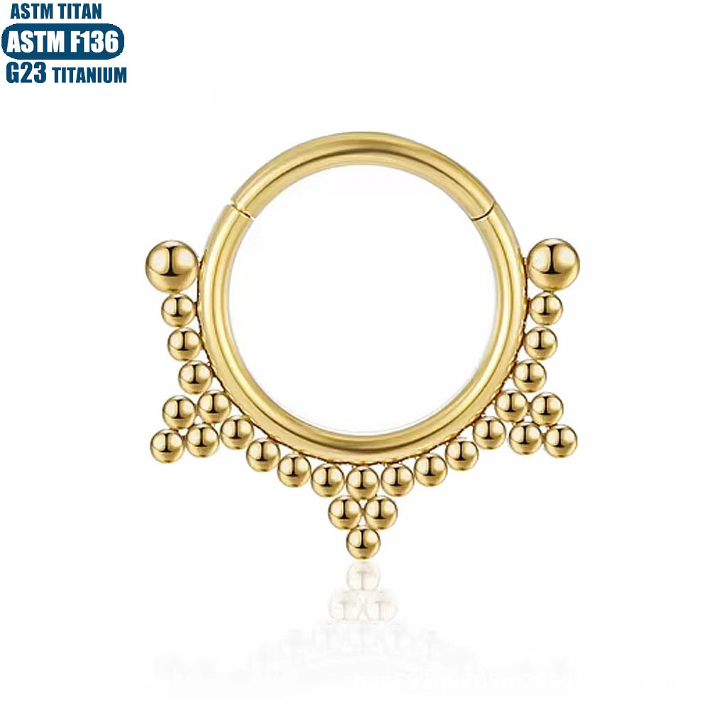 F136 Titanium Alloy Nose Ring Hoop Cartilage Earring Bead Cluster Hinge Closure Seamless Body Piercing Jewelry - Image 2