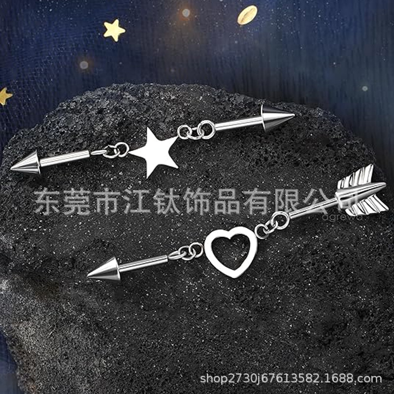 Titanium Ear Bridge Barbell Heart Piercing Jewelry ASTM F136 G23 Ti Alloy Custom Ear Bone Nails - Image 3