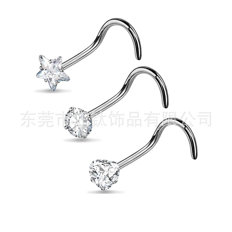 G23 Titanium Heart-Shaped Five-Pointed Star Nose Nail S Rod L Rod Body Piercing Jewelry Nose Ring - Image 5