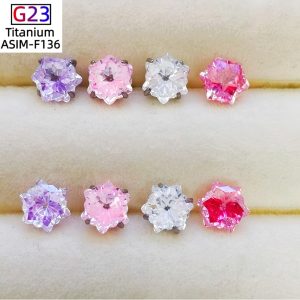 Christmas Snowflake CZ Ear Bone Nail - F136 Titanium Four-Claw Setting Earring for Cartilage Piercing