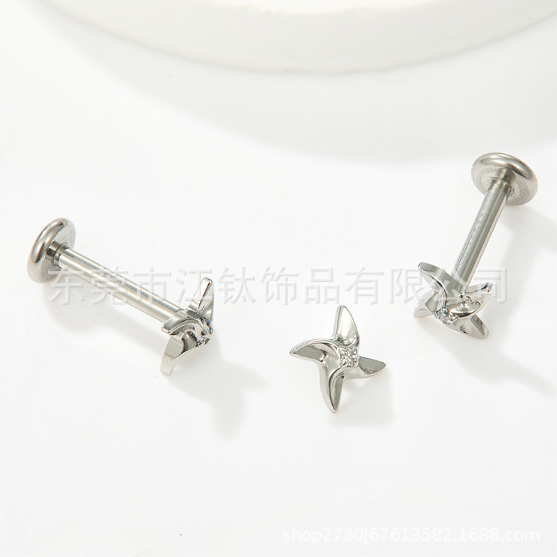 Titanium Ear Bone Nail Windmill Inlaid 5A Zircon Lip Nail G23 Titanium Alloy Piercing Jewelry - Image 3