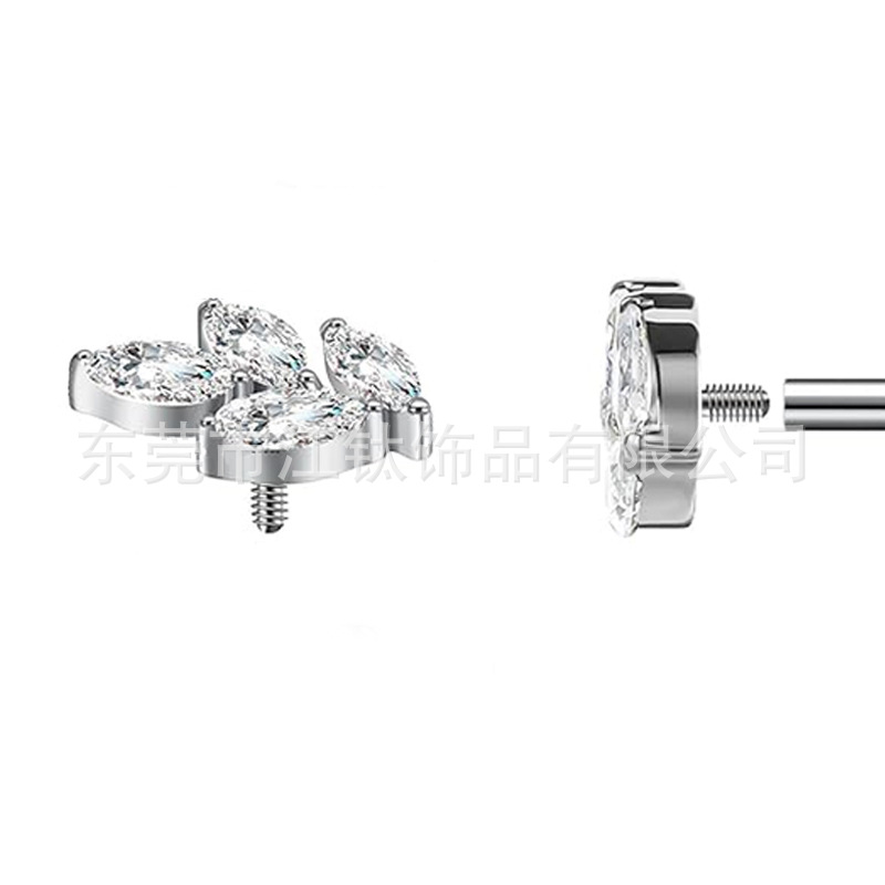 G23 Titanium Horse Eye Leaf Ear Stud Inlaid with 5A Zircon - F136 Titanium Alloy Body Piercing Ear Bone Nails - Image 2