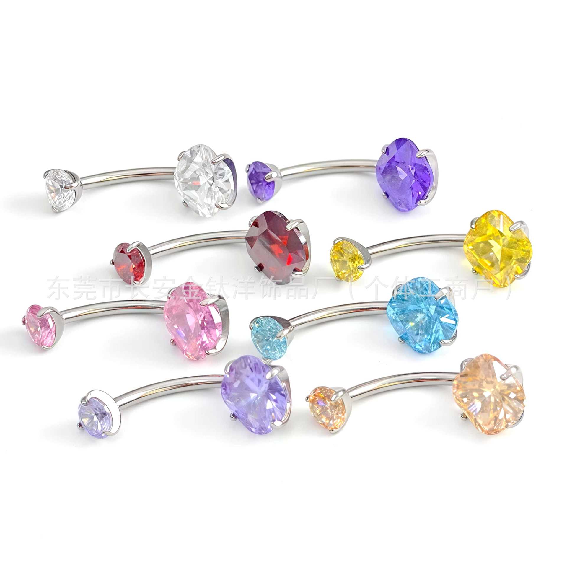 F136 Titanium Internal Thread Double-Ended Fat Square Zirconium Curved Rod Navel Ring G23 Titanium Alloy Body Piercing Jewelry - Image 5