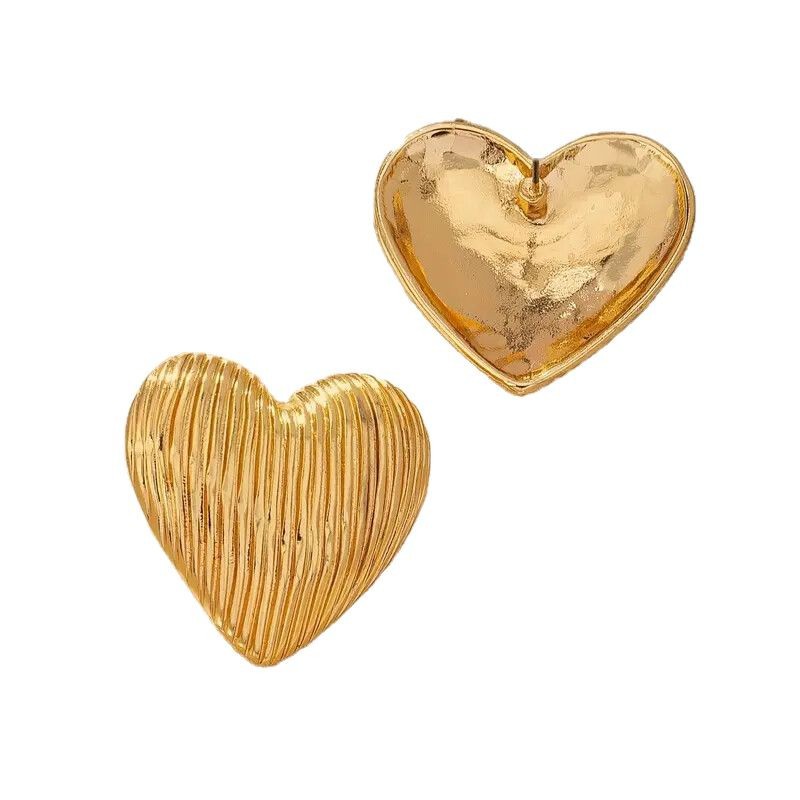 18K Gold Heart Hollow Earrings, Stainless Steel Line Texture Earrings for Women - Image 5