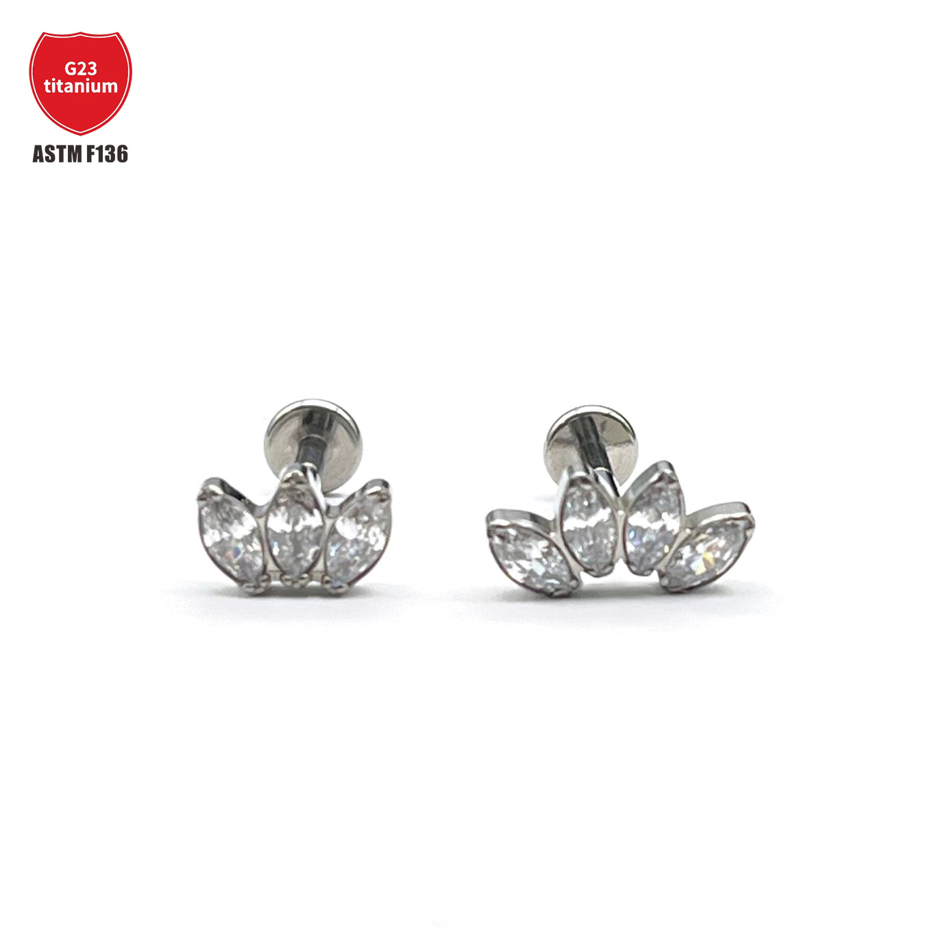 G23 Titanium Horse Eye Lip Nail Zircon Ear Bone Stud Crown Three Leaf Four Leaf Stone Earring Titanium Alloy Jewelry - Image 5