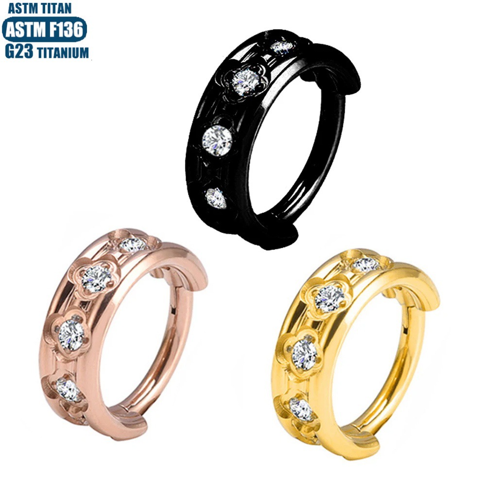 F136 Titanium Alloy Plum Blossom Zircon Earrings Piercing Nose Ring Seamless Closed Ring Nose Piercing Ornament Ring - Image 5