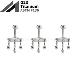 F136 Titanium Three-Bead Three-Chain Lip Nail Earrings Pendant Ear Bone Nail Multi-Functional Body Piercing Jewelry