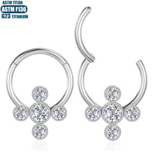 G23 Titanium Hinge Nose Ring with CZ Zircon Ear Cartilage Septum Ring Seamless Open Ring