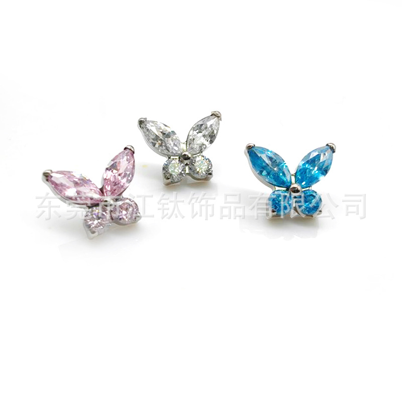 G23 Titanium Butterfly Earrings with CZ Stone - ASTM F136 Lip Nails Piercing Jewelry for Cartilage Helix Tragus - Image 2