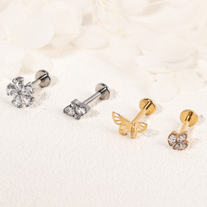 Zesen F136 Titanium Alloy Marquise CZ Lip Labret Stud Ear Bone Nail Tongue Piercing Jewelry G23 Titanium - Image 3