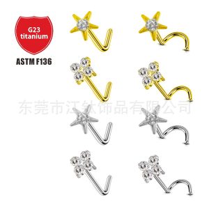 F136 Titanium Four-Leaf Clover Sea Urchin Star Nose Nail S Rod L Rod Nose Ring Body Piercing Jewelry