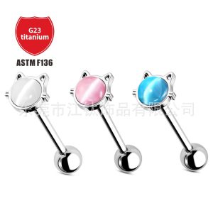 G23 Titanium Cat's Eye Tongue Nail - ASTM F136 Titanium Tongue Ring with Blue Gem for Body Piercing