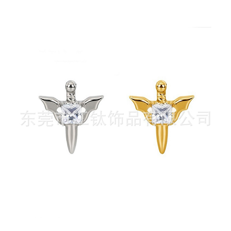 G23 Titanium Angel Sword Ear Bone Stud with Zircon Gem, Cross-Border Body Piercing Jewelry for Men and Women - Image 5