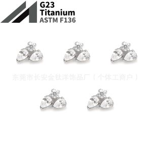 F136 Titanium Water Drop Zirconia Labret Stud Ear Lip Nose Ear Bone Piercing Jewelry G23 Titanium Alloy