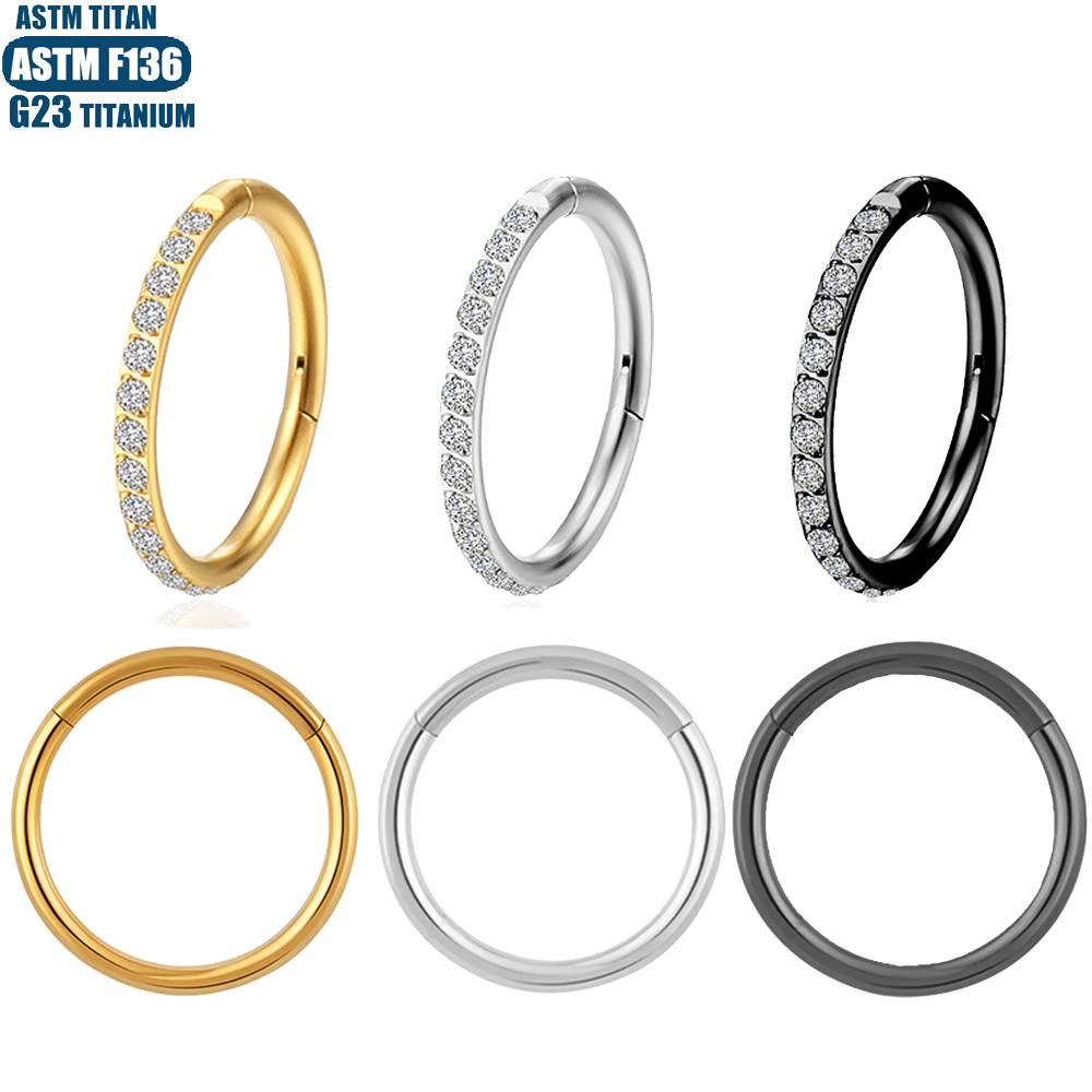 F136 Titanium Alloy Nose Ring Implant Grade CNC Seamless Ring Ear Bone Stud CZ Zircon Earrings - Image 5