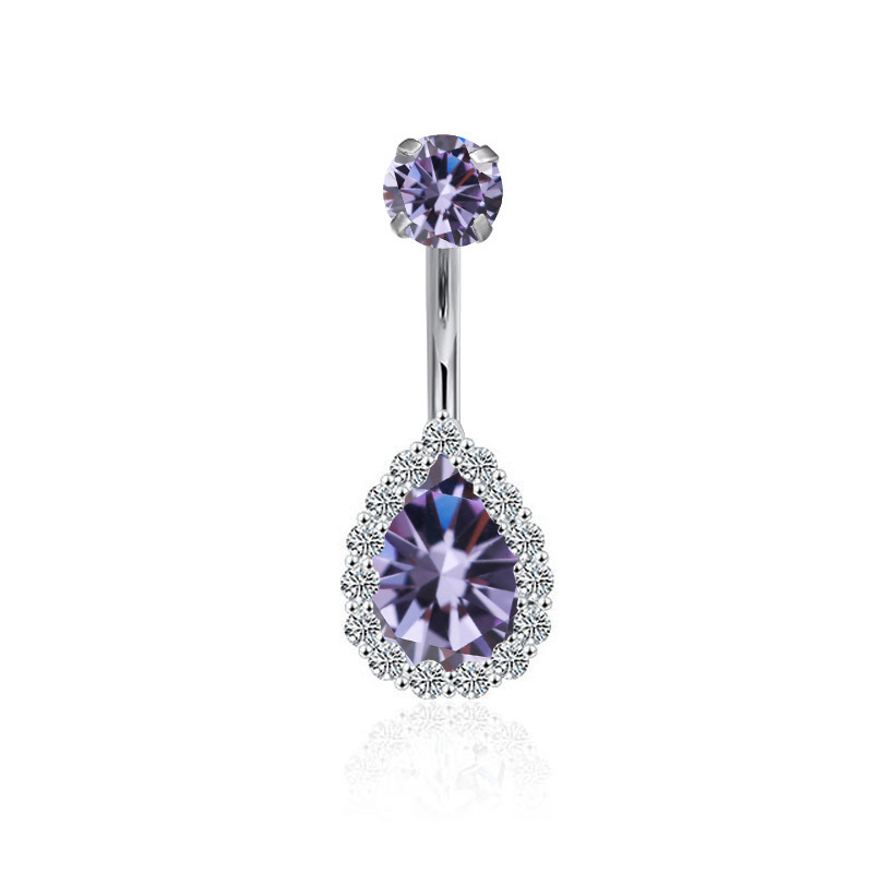 F136 Titanium Navel Ring Full Diamond CZ Water Drop Dangle Belly Button Ring Internally Threaded - Image 3