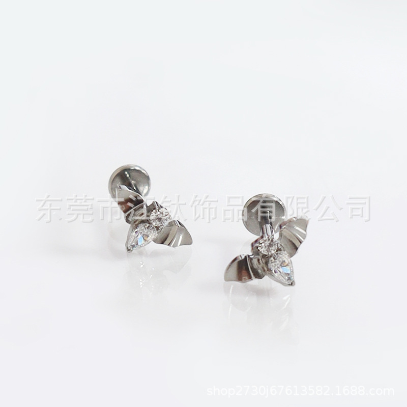 G23 Titanium Bat Earrings Inner Thread Inlaid 5A Zircon Cartilage Stud Body Piercing Jewelry - Image 4