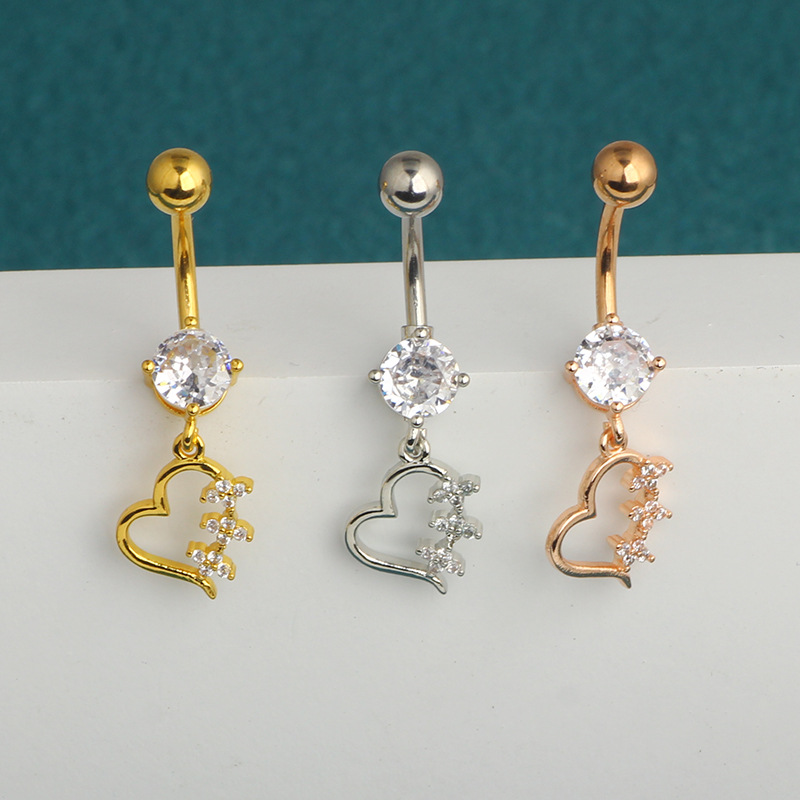Stainless Steel Navel Ring Rose Gold Heart CZ Belly Button Ring Piercing Jewelry Wholesale - Image 2