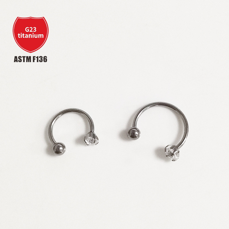 G23 Titanium Horseshoe Ring Nose Ring with Inlaid Zircon Ball C-Type Nose Nail for Piercing - Image 2