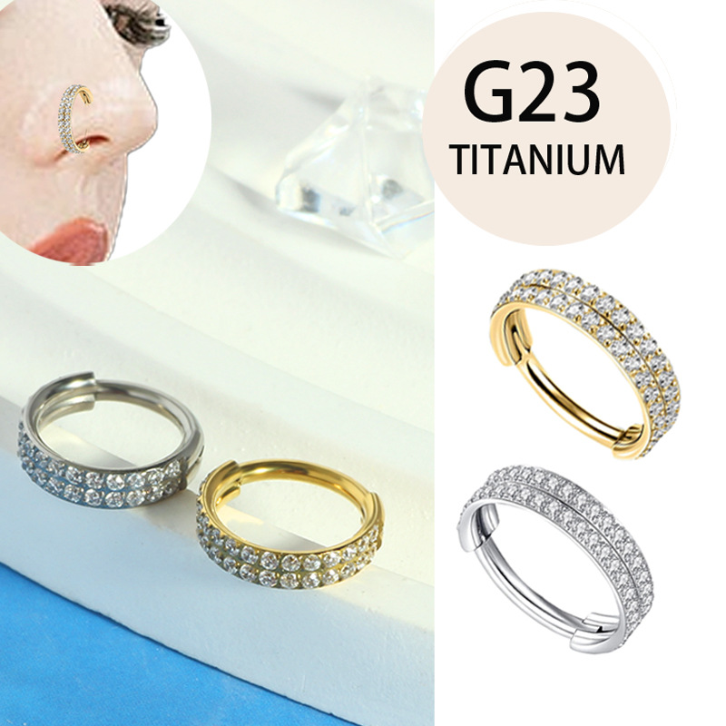 8mm Double Row Zircon 316L Surgical Steel Seamless Closed Ring Nose Ring Fashion Piercing Jewelry - Image 5