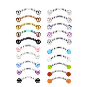 16G Stainless Steel Micro-Inlaid Zircon Eyebrow Ring Screw Ball Fashion Earrings Set of 10