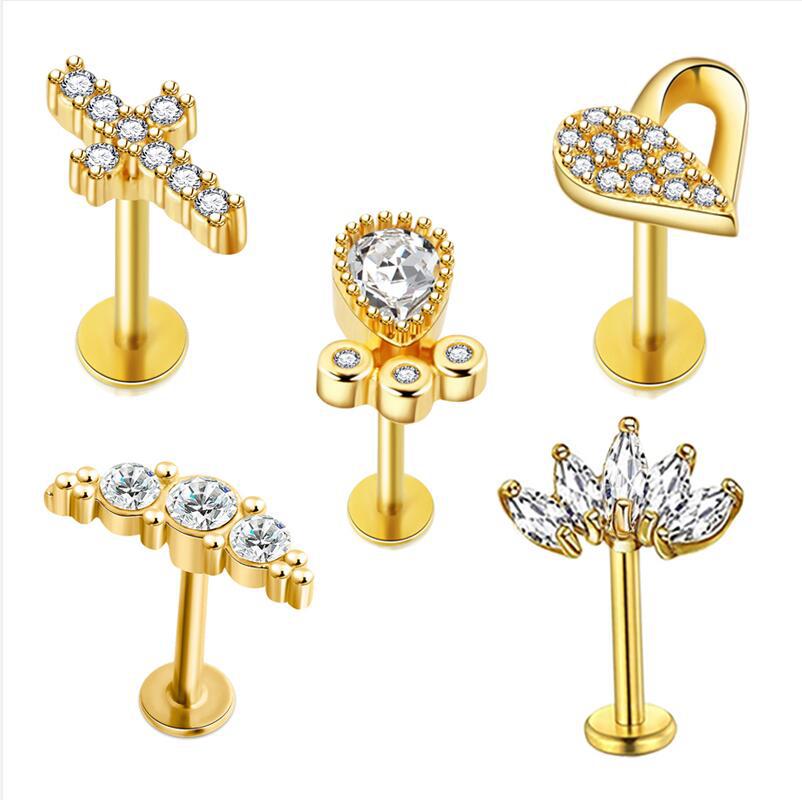 European American Simple Stainless Steel T-Rod Earrings Zircon Ear Nails Korean Screw Ball Distinctive Earrings 5 Pieces - Image 2