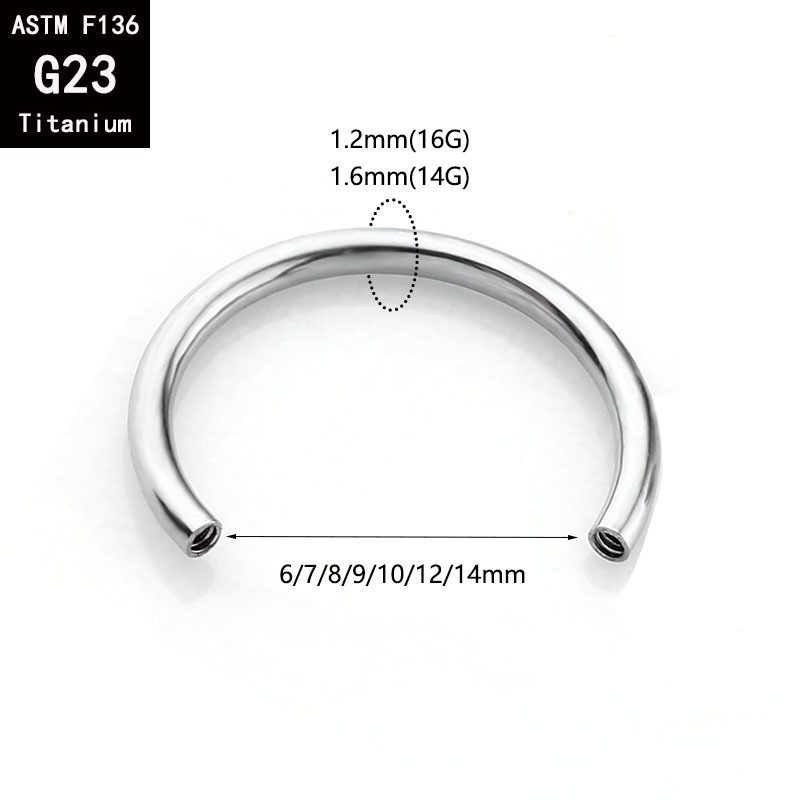G23 Titanium Internal Thread Horseshoe Septum Ring 14G 14mm F136 Titanium Alloy C-Shaped Nose Ring - Image 2