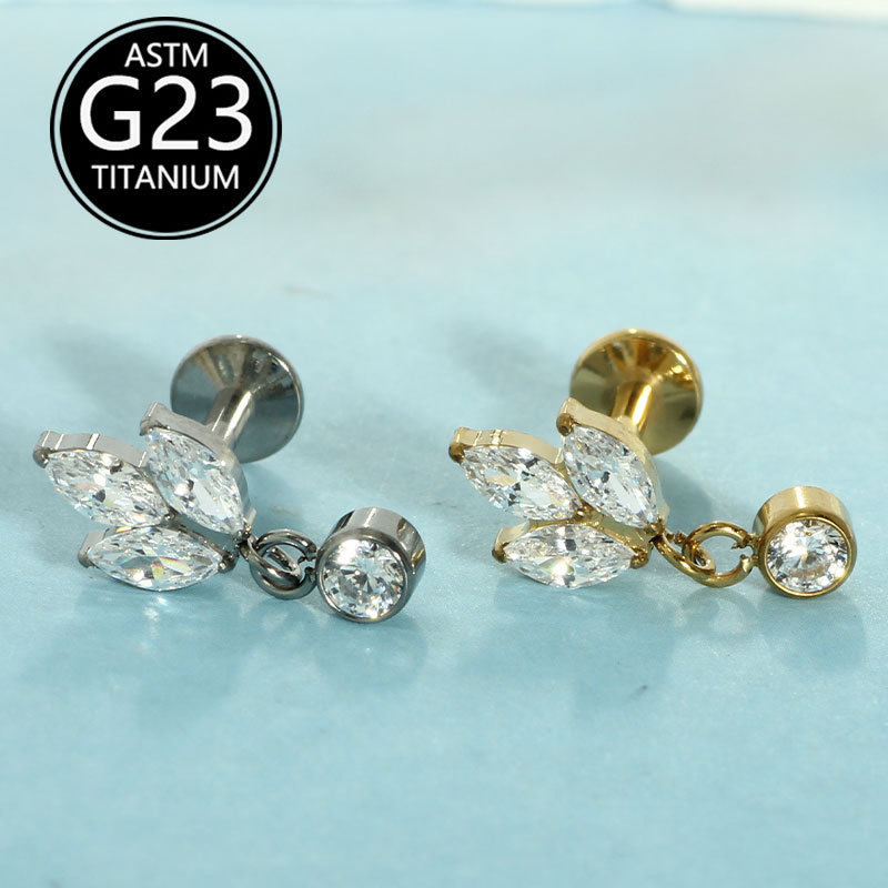 G23 Titanium Alloy Threaded Lip Stud with Zircon Inlay Niche Earrings Ear Cartilage Lip Ring Ear Piercing Stud - Image 4