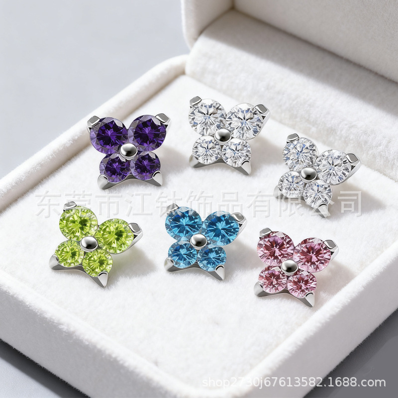G23 Titanium Alloy Four-Leaf Clover 5A Small Butterfly Body Piercing Earrings - ASTM F136 - Image 3