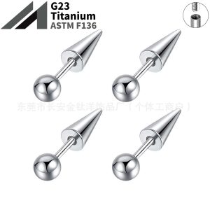 F136 Titanium Internally Threaded Double-Ended Pointed Ball Ear Studs - Cartilage Earrings for Helix Tragus Piercing