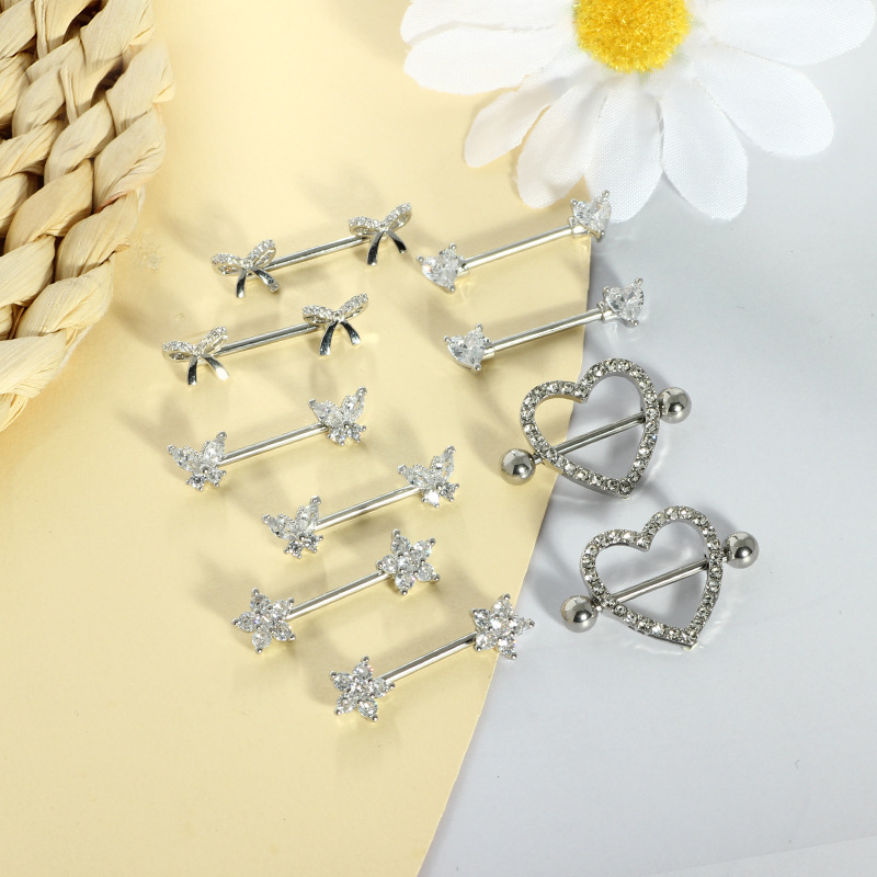 Heart Shape Zircon Belly Button Ring Nipple Shield Nail Cross-Border Love Straight Rod Body Piercing Jewelry in Stock - Image 4
