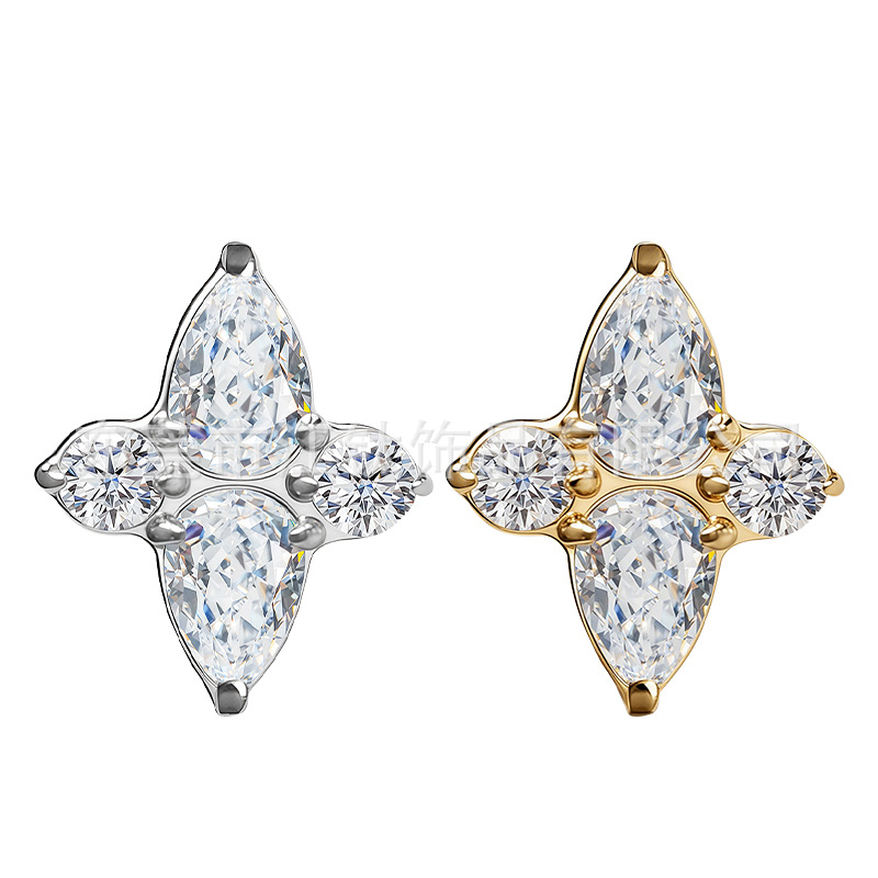 G23 Titanium Alloy Water Drop Rhombus Body Piercing Earrings - Gold with White Zircon - Image 5