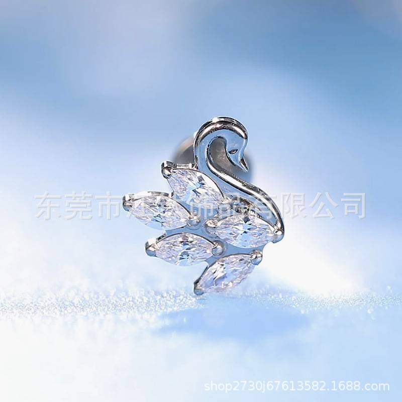 G23 Titanium Swan Zircon Lip Nail Ear Cuff Cross-border Body Piercing Jewelry - Image 3