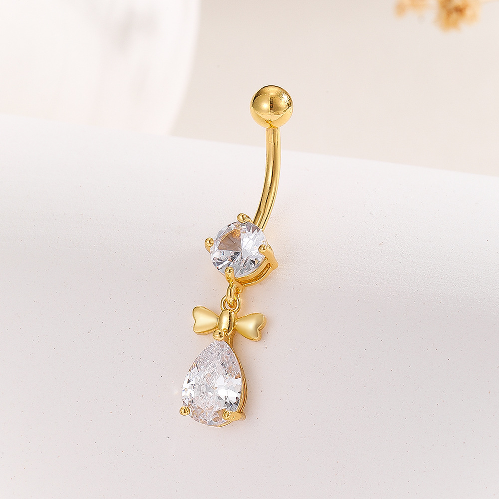 New Bow Zircon Navel Ring Belly Button Piercing Jewelry Online Wholesale Gold Copper - Image 2