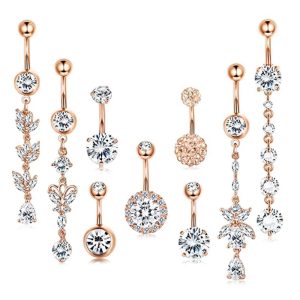 Classic Style Silver Butterfly Belly Button Ring Set - 9 Piece Navel Piercing Jewelry Set