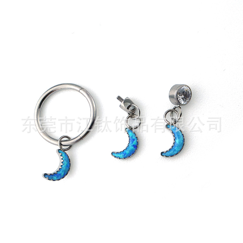 ASTM F136 Titanium Welded Ring Pendant Moon Opal Cartilage Earring Piercing Jewelry JT812 - Image 3
