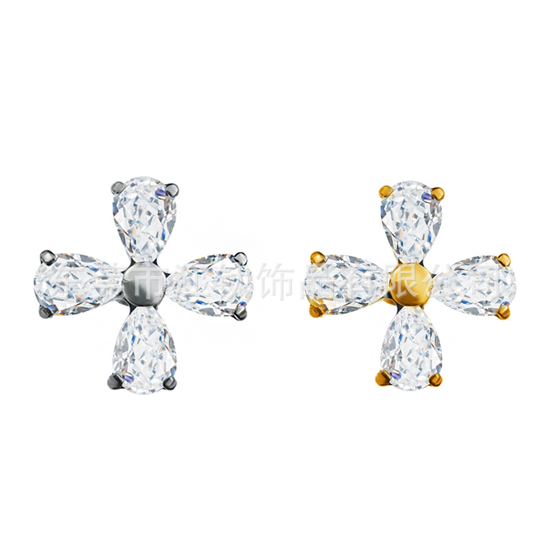 G23 Titanium Cross Ear Cartilage Stud Inlaid with Zircon, Threaded Body Piercing Jewelry for Helix Tragus Conch - Image 5