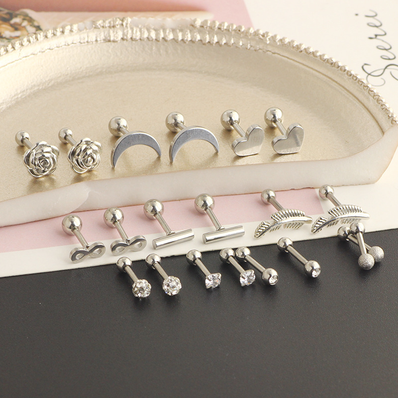 20-Piece 16G Stainless Steel Rose Flower Ear Bone Nails Cartilage Earrings Set - Image 2