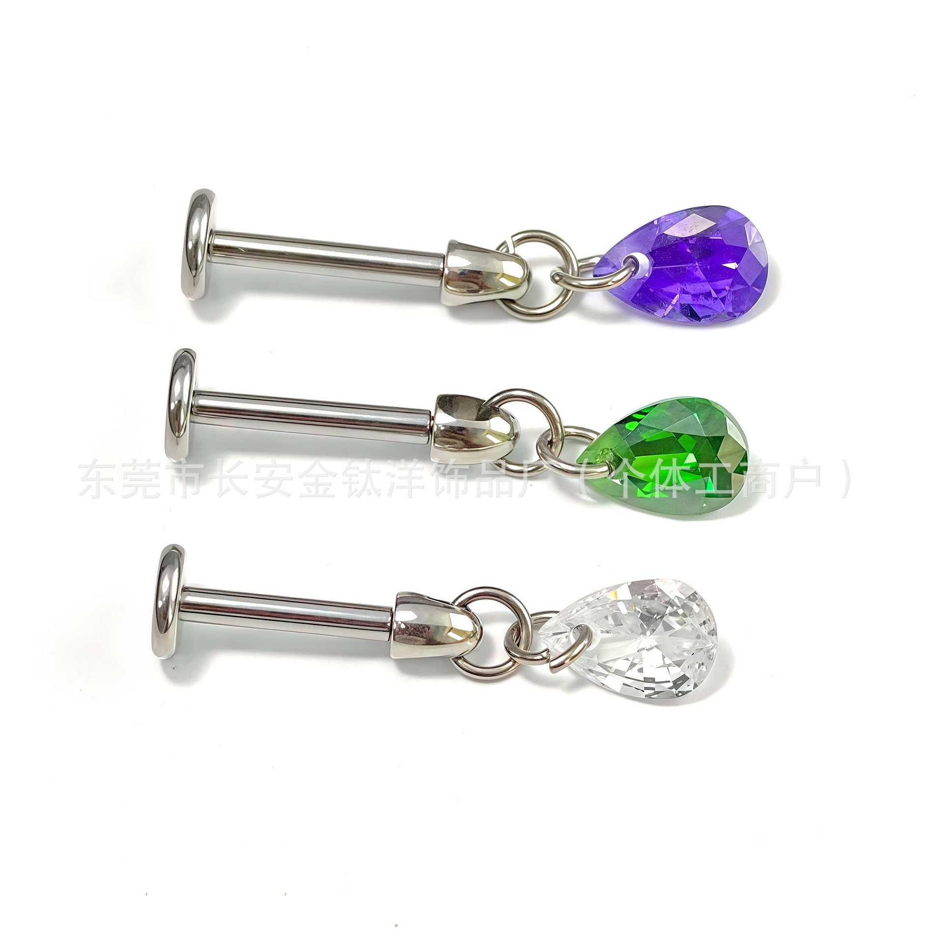 F136 Titanium Water Drop Pendant Ear Stud with Zircon - G23 Titanium Alloy Body Piercing Jewelry - Image 4