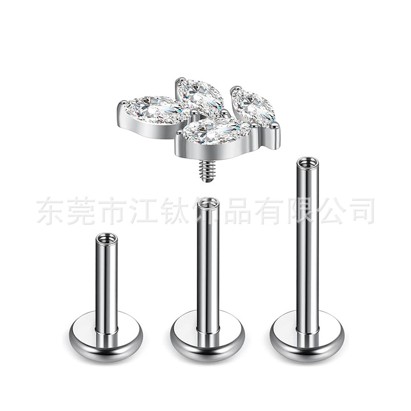 G23 Titanium Horse Eye Leaf Ear Stud Inlaid with 5A Zircon - F136 Titanium Alloy Body Piercing Ear Bone Nails - Image 5