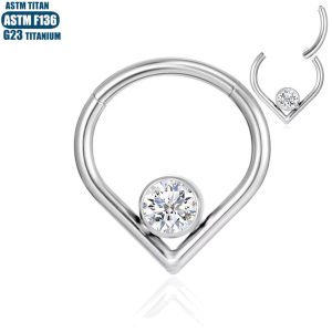 F136 Titanium Zircon Water Drop Hinge Nose Ring Seamless Ring Septum Clicker Earring for Men Women